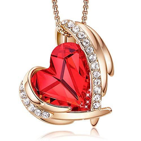 Birthstone Heart Pendant Necklace with Ruby Red Crystals